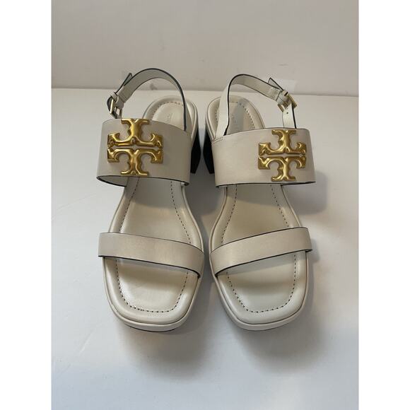 Tory Burch Ivory White Leather Eleanor Block Heel Ankle Strap Sandals 9.5 - Picture 1 of 10